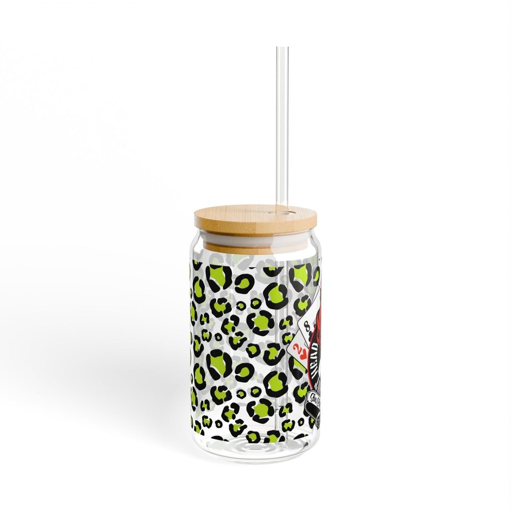Sipper Glass with Hot Head Red Neon Leopard Design