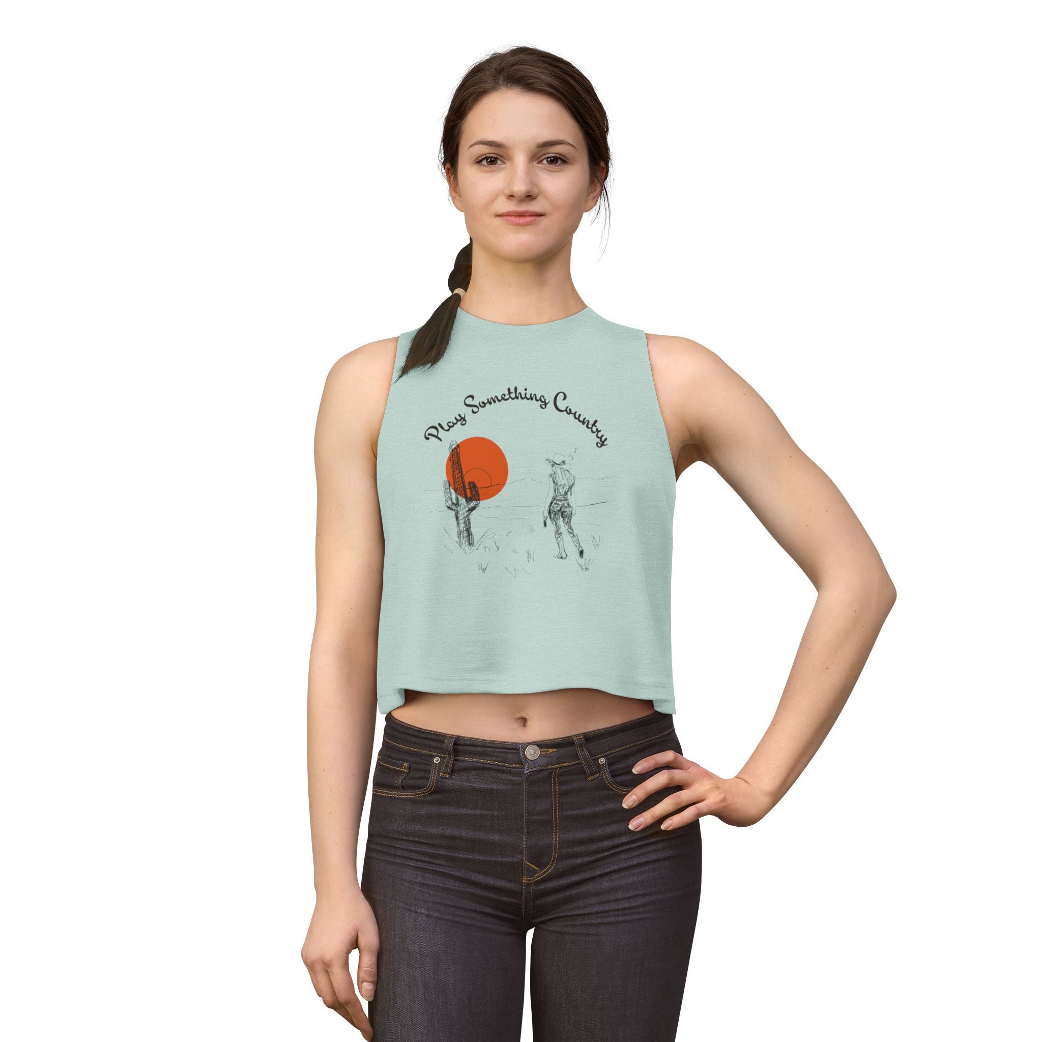 Country Sunset Crop Top — "Play Something Country" Graphic