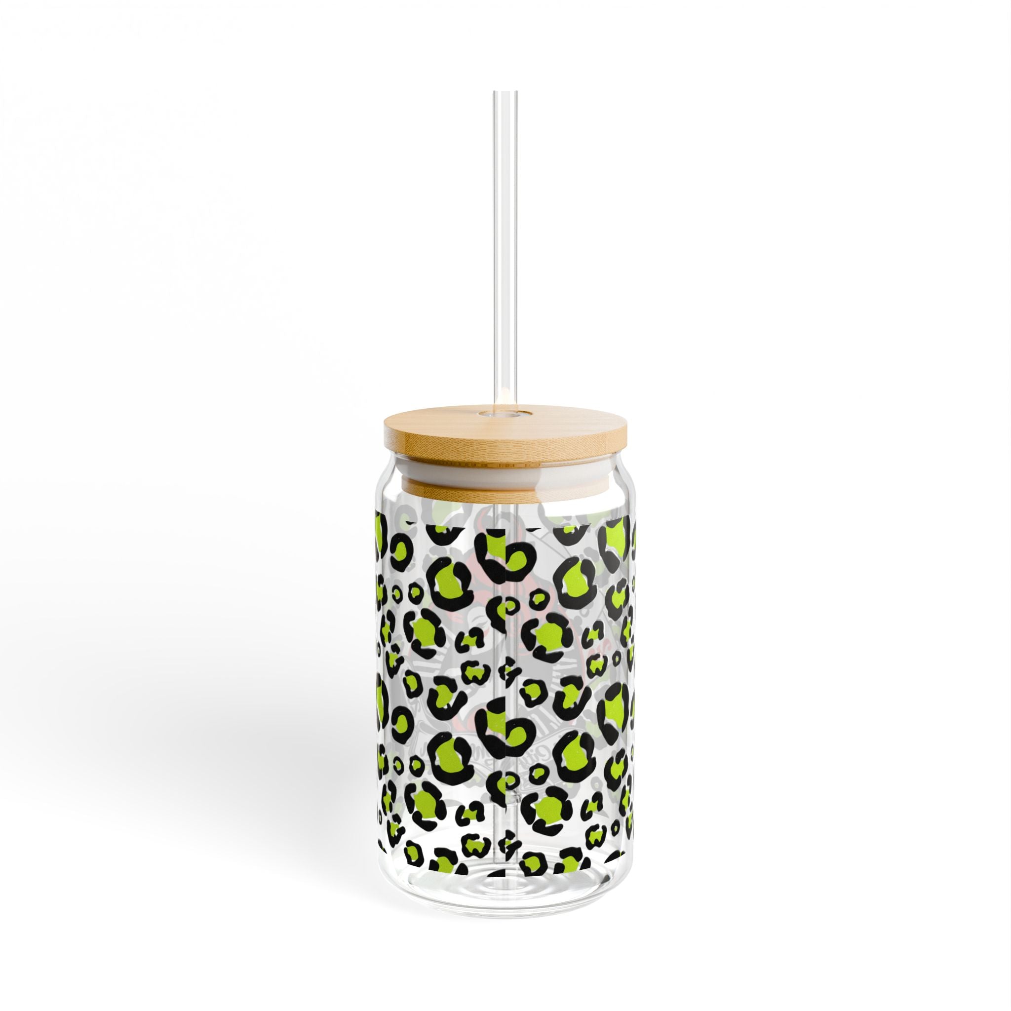 Sipper Glass with Hot Head Red Neon Leopard Design