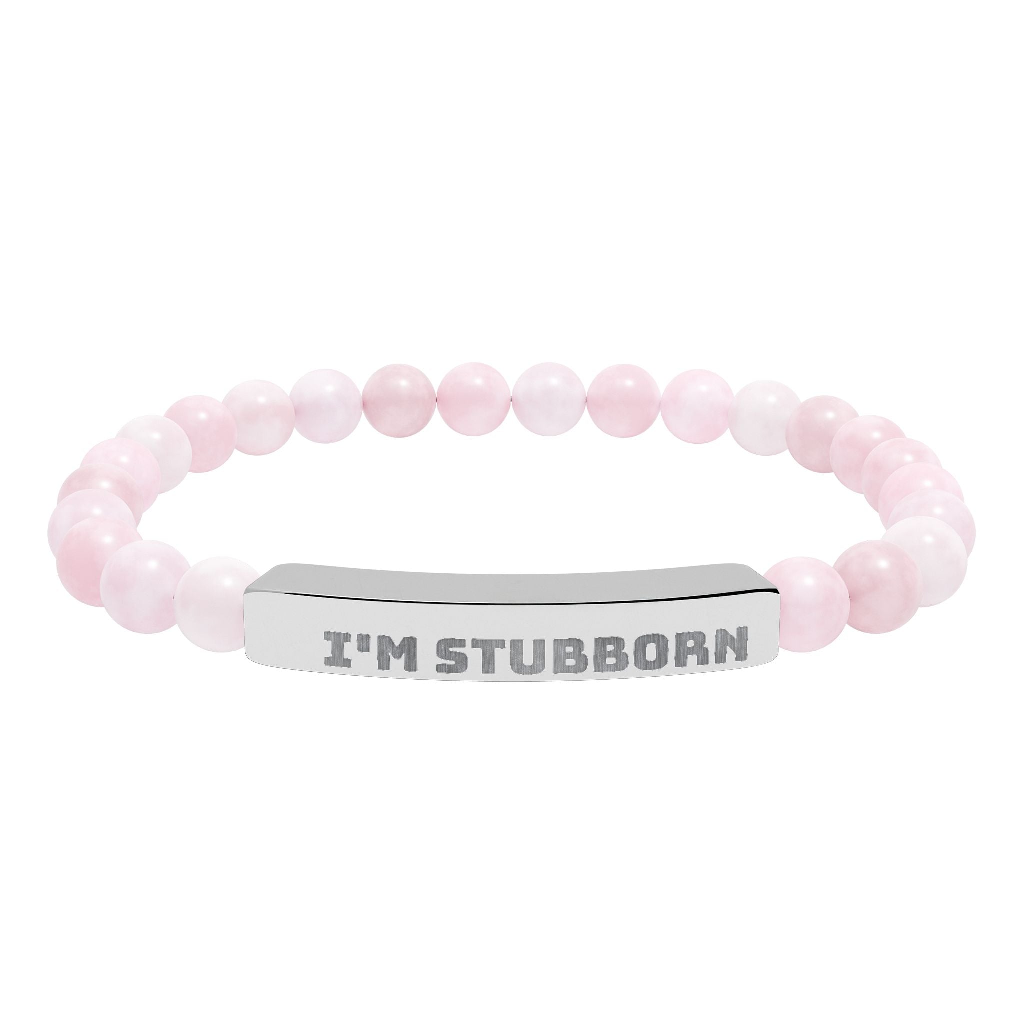 Engraved Natural Stone Stretch Bracelet — "I'M STUBBORN" Bar