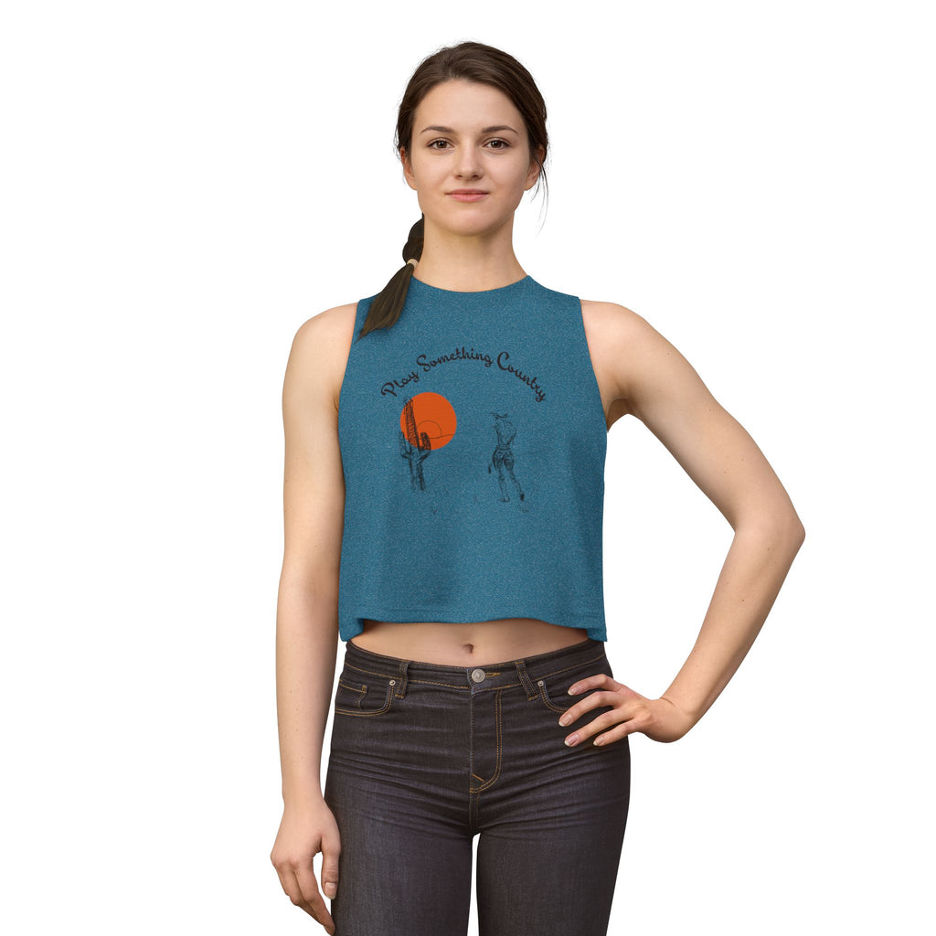 Country Sunset Crop Top — "Play Something Country" Graphic