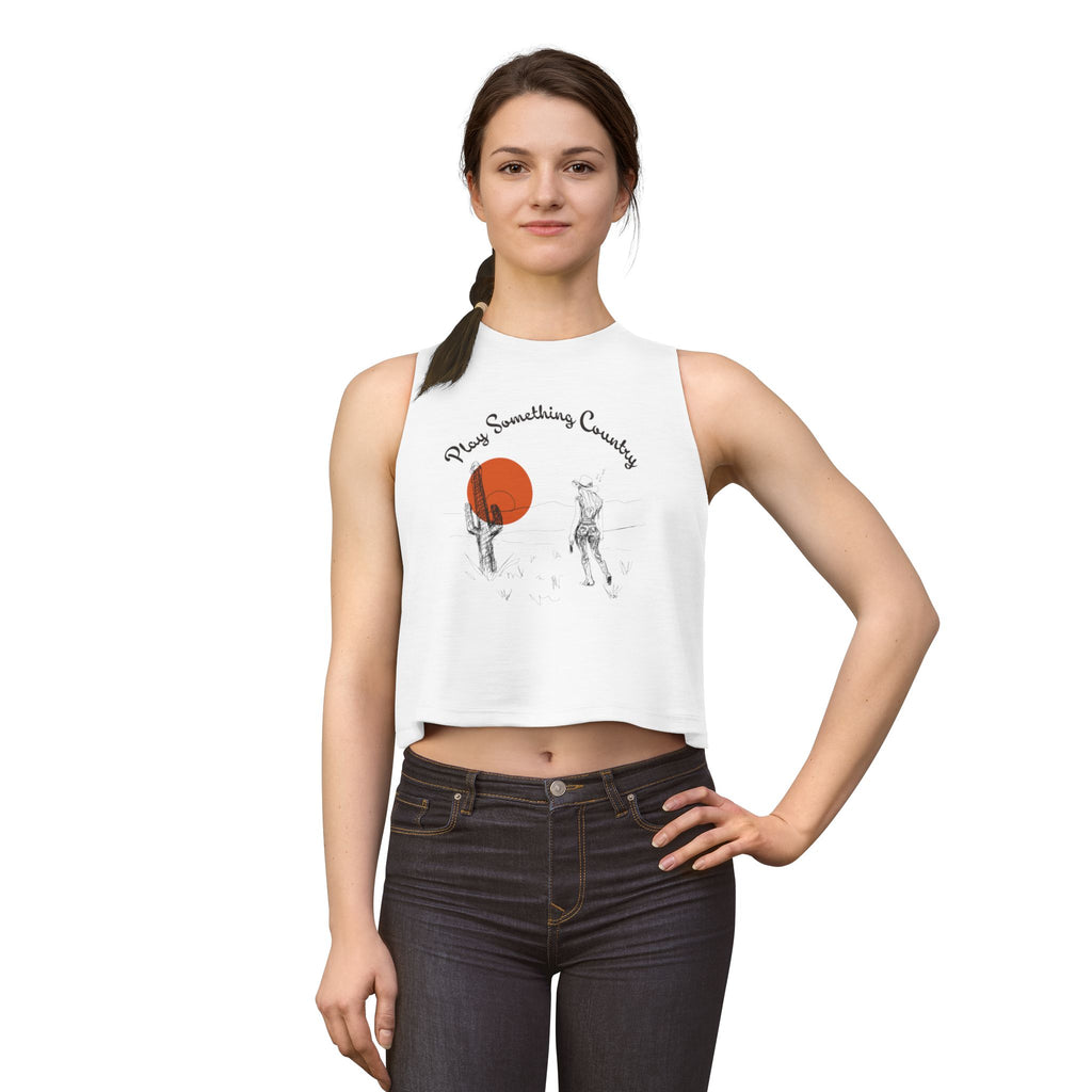 Country Sunset Crop Top — "Play Something Country" Graphic