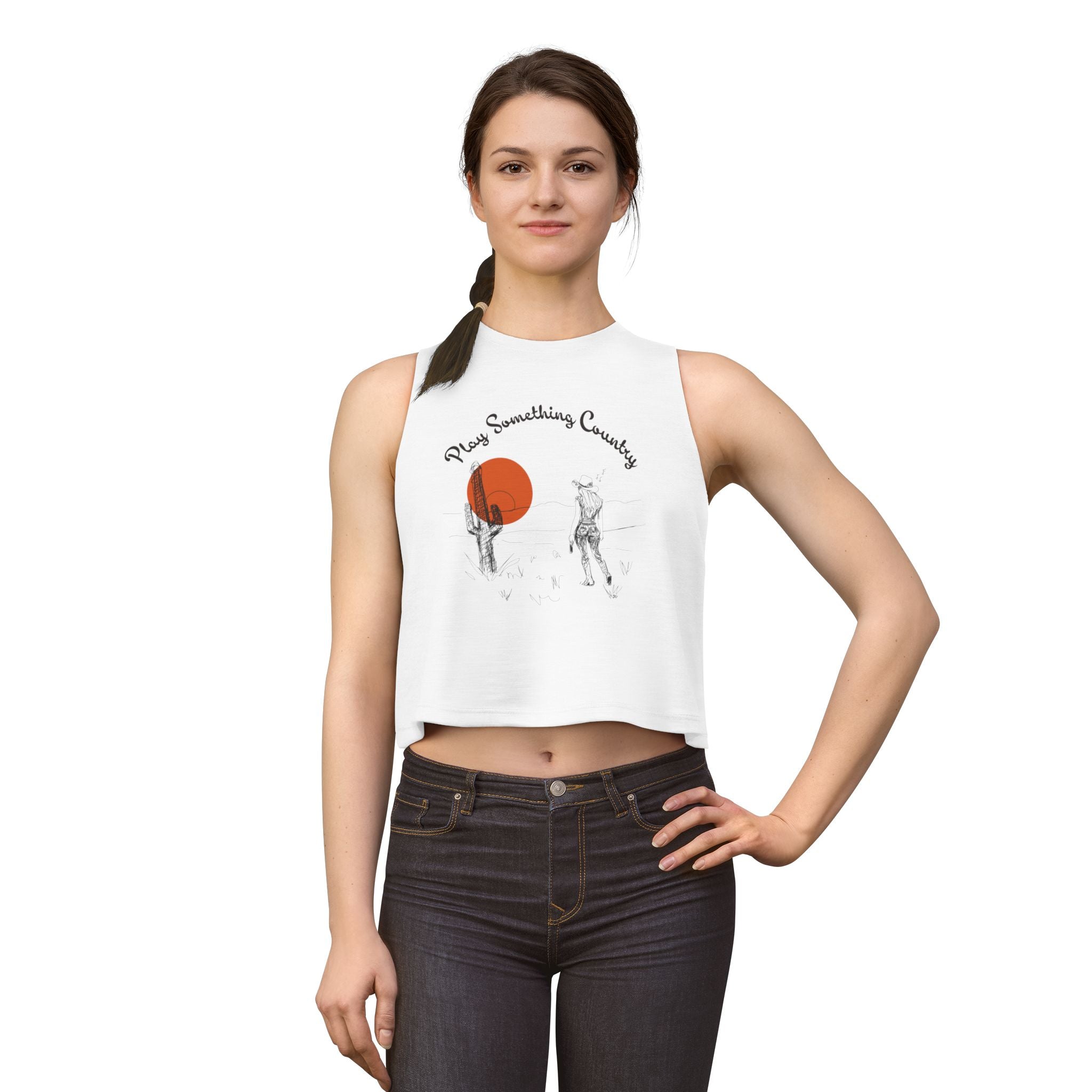 Country Sunset Crop Top — "Play Something Country" Graphic