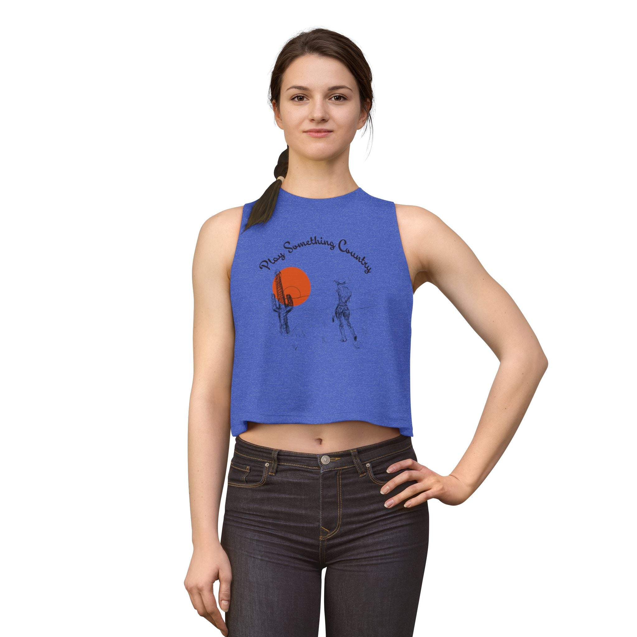 Country Sunset Crop Top — "Play Something Country" Graphic