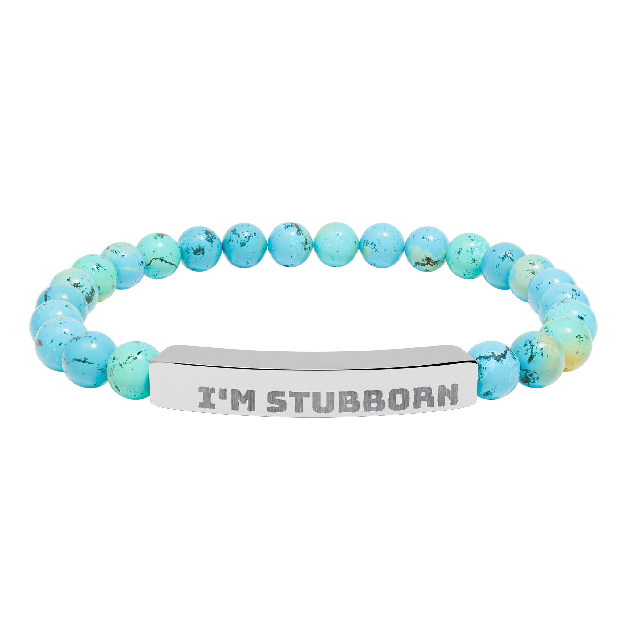 Engraved Natural Stone Stretch Bracelet — "I'M STUBBORN" Bar