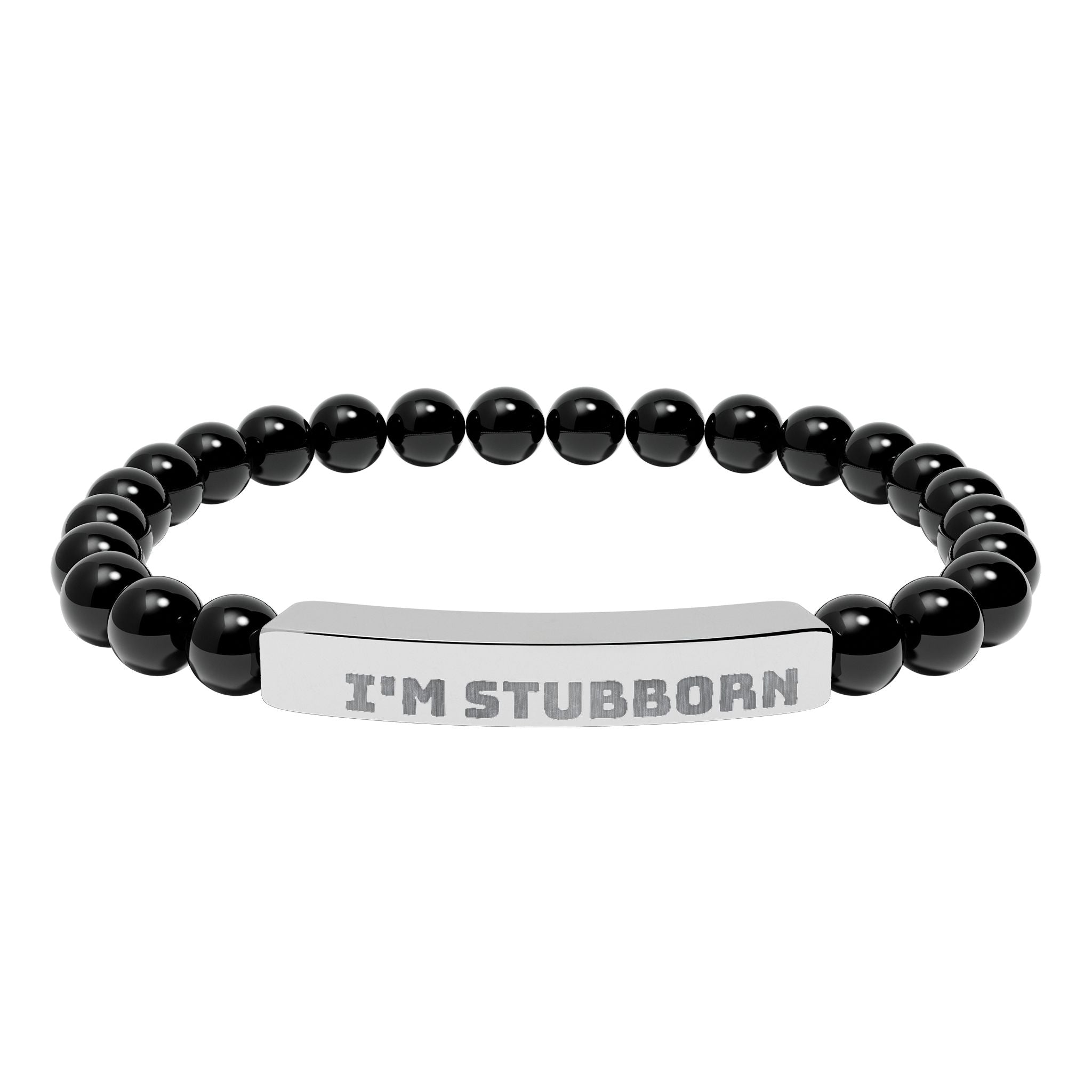 Engraved Natural Stone Stretch Bracelet — "I'M STUBBORN" Bar