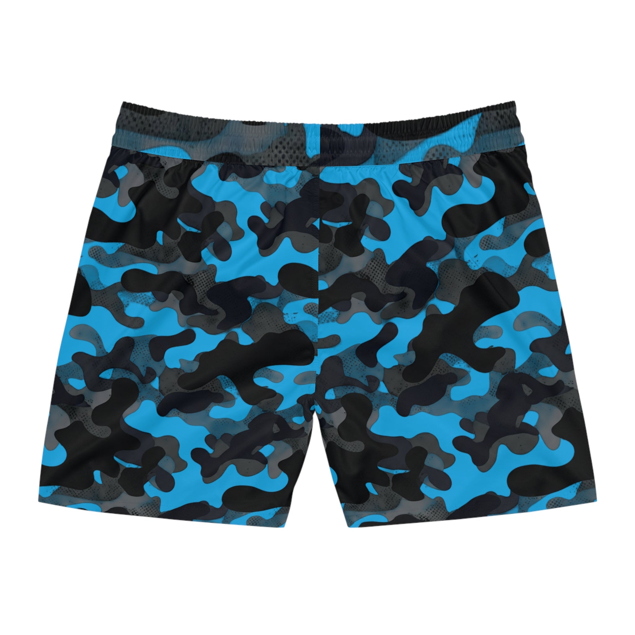 Hot Head Blue Camo Swim Shorts — Men's Mid-Length Pool & Beach Trunks with HHR Logo