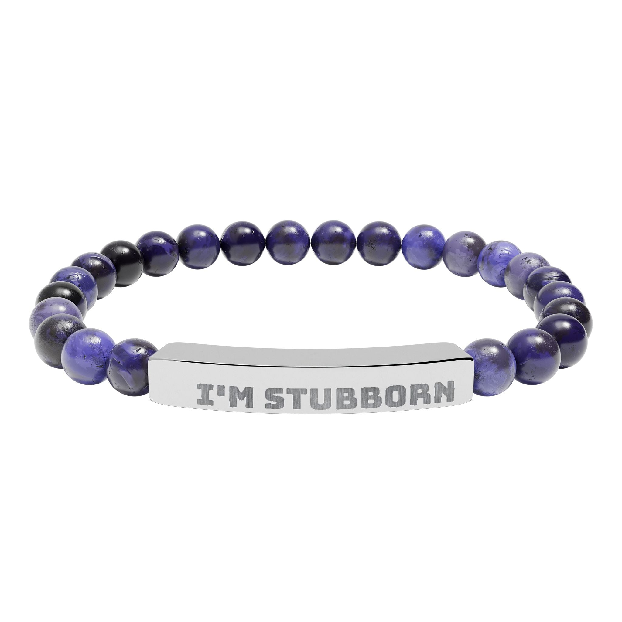 Engraved Natural Stone Stretch Bracelet — "I'M STUBBORN" Bar