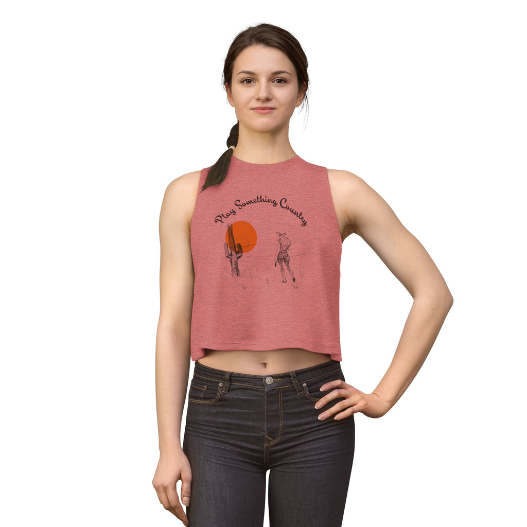 Country Sunset Crop Top — "Play Something Country" Graphic