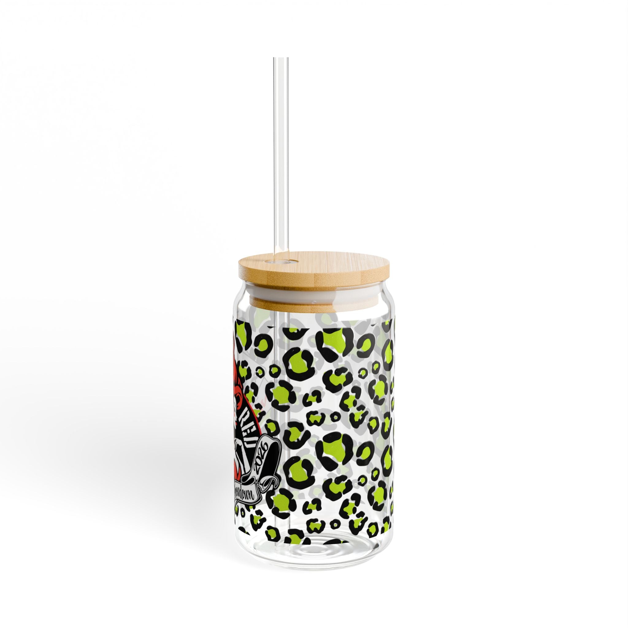 Sipper Glass with Hot Head Red Neon Leopard Design