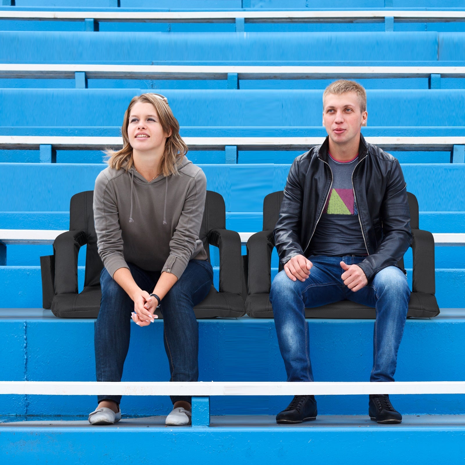 Stadium Seat for Bleachers with Back Support 6 Adjustable Positions-Black